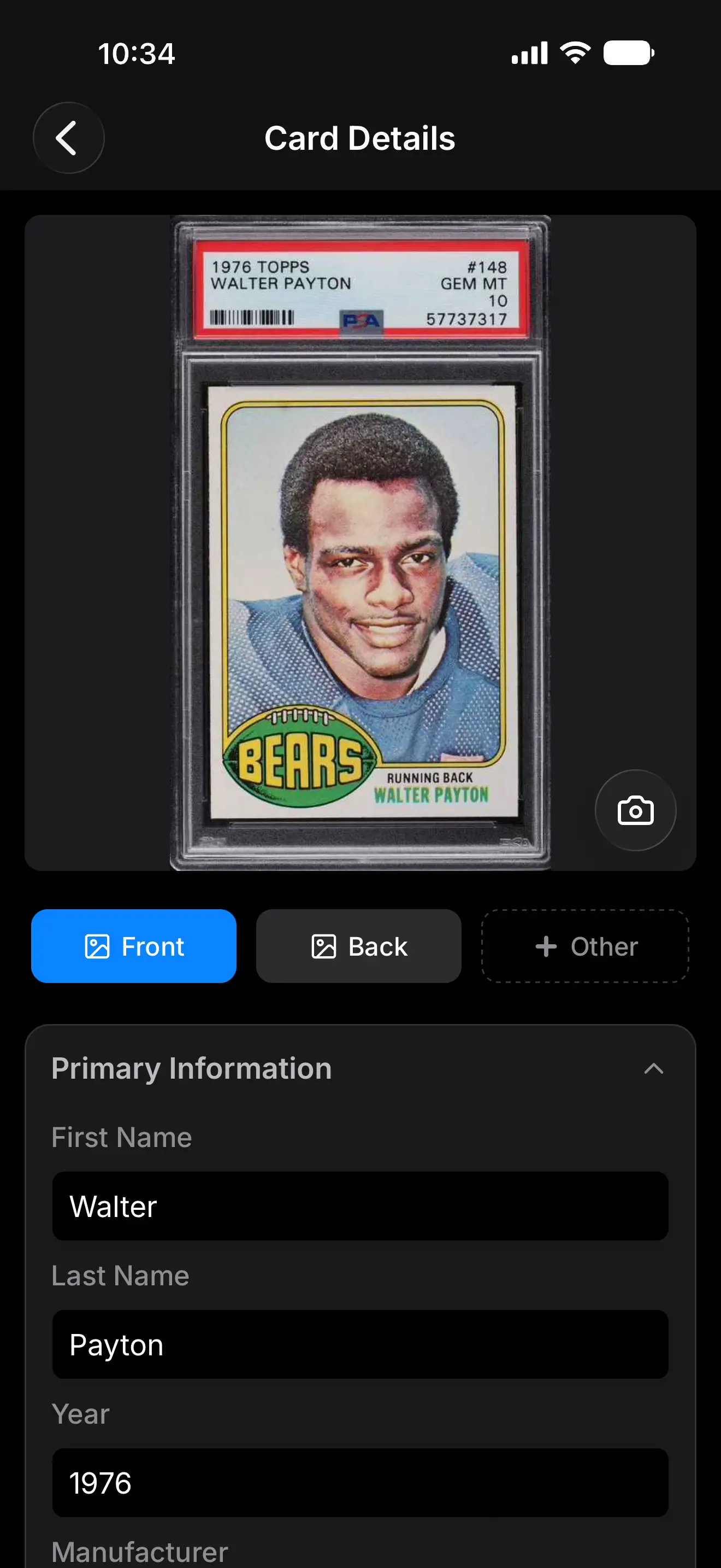 SetScribe identifying the card and filling in its details