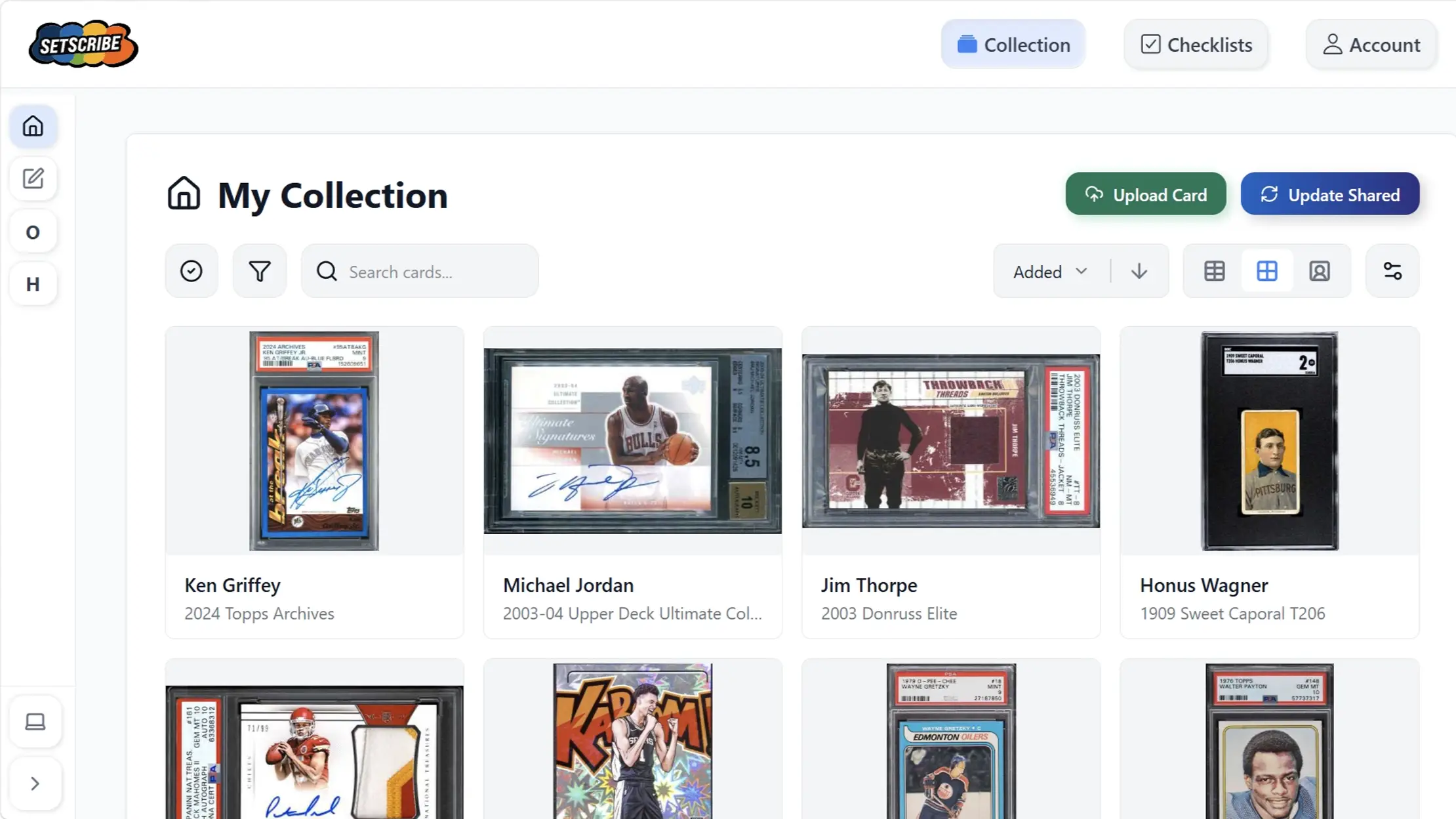Web dashboard collection management interface